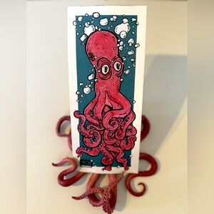 Original Gouache stylised octopus creature illustration bold wall art unmounted
